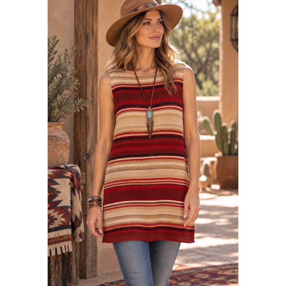 Lauren Ralph Lauren 3X Linen Cotton Striped Southwestern Tunic Top Boho Western
